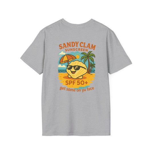 Sandy Clam T-Shirt, Beachwear, Summer Apparel, Funny Tee, Vacation Shirt, SPF Sun Protection, Gift for Beach Lovers